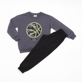 TRAX tracksuit set in charcoal color with basketball print.