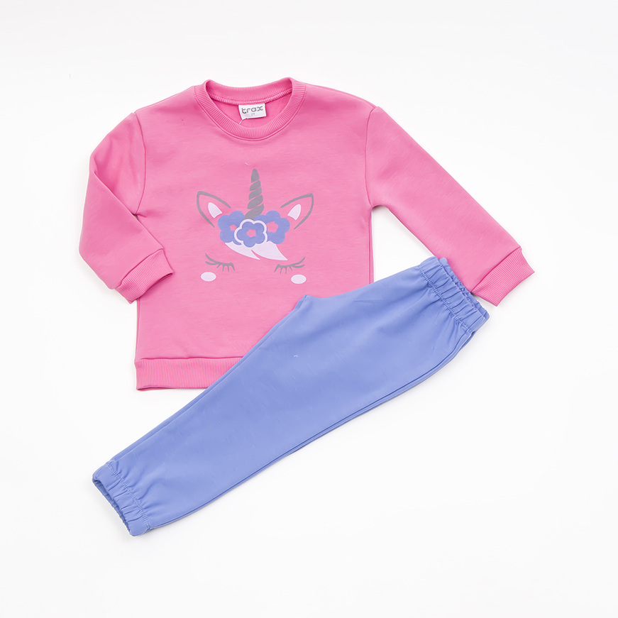 TRAX bodysuit set in pink with embossed unicorn print.