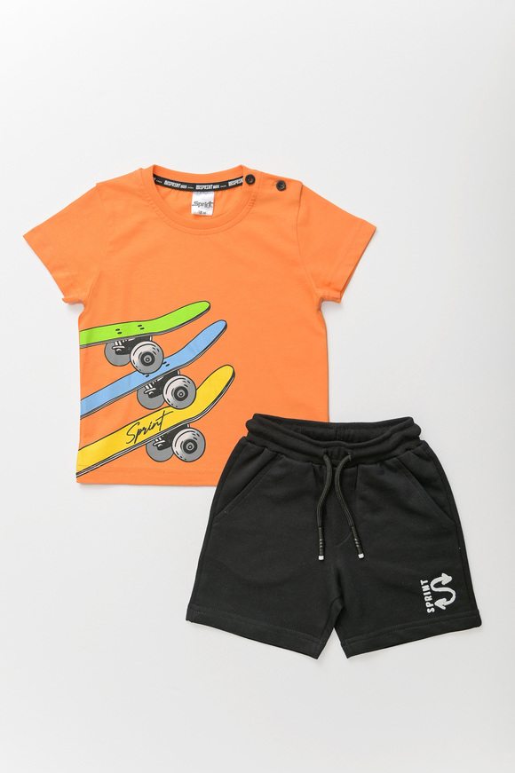 SPRINT shorts set in orange color with embossed skate print.