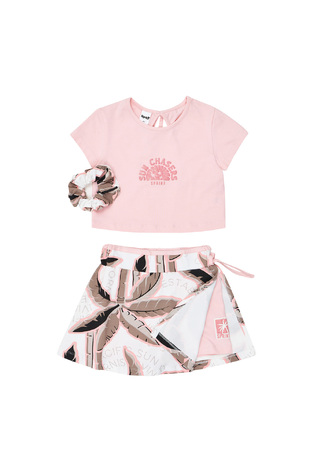 Σετ φούστα-σορτς SPRINT σε χρώμα ροζ, με ασορτί λάστιχο για τα μαλλιά.
