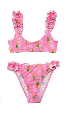 TORTUE bikini swimsuit in bright pink color with pineapple print.