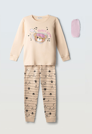 HOMMIES pajamas with matching sleep mask in beige.