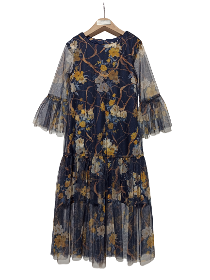 Pierre Cardin tulle dress with inner lining in dark blue.