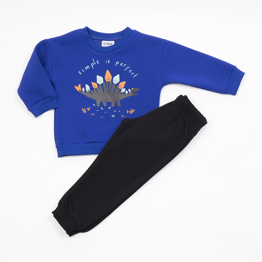 TRAX tracksuit set in roux blue with dinosaur print.