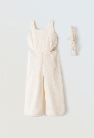 EBITA jumpsuit with matching ribbon in off-white color.