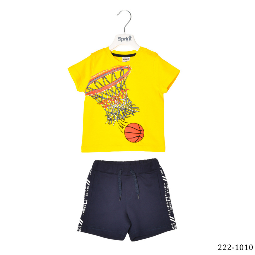 Set of SPRINT shorts, basketball print top and shorts in blue.