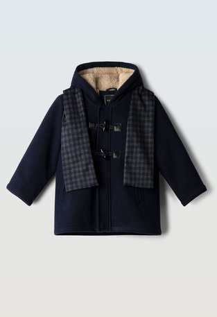 HASHTAG coat in dark blue with built-in hood.