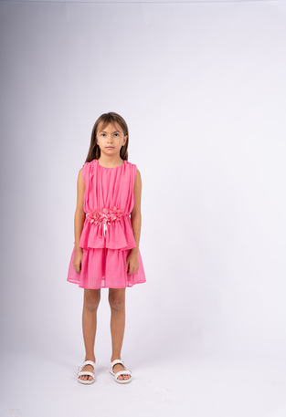 EBITA dress in fuchsia color with frill design.