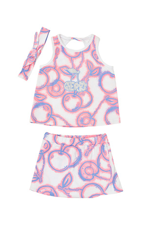 SPRINT skirt-shorts set in white with matching hair ribbon.