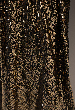 EBITA dress in gold color with sequins.