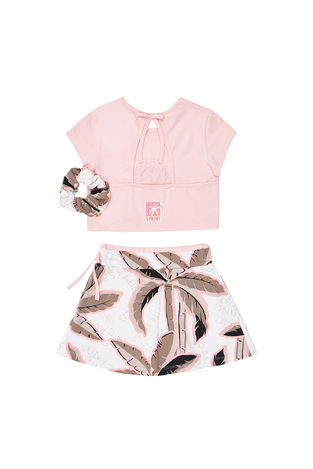 Σετ φούστα-σορτς SPRINT σε χρώμα ροζ, με ασορτί λάστιχο για τα μαλλιά.