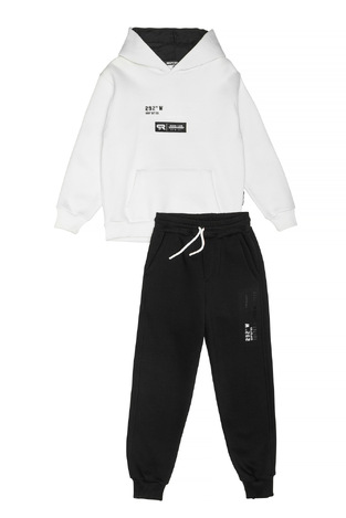 SPRINT suit set with built-in hood in white with black color.