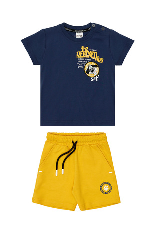Σετ μπλούζα κοντομάνικη με βερμούδα SPRINT, σε χρώμα μπλε με μουσταρδί.