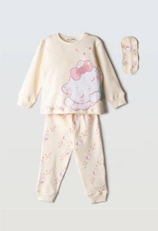 Hello Kitty HΟMMIES pajamas with matching sleep mask in ecru color.