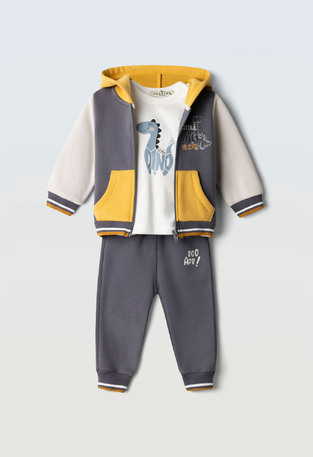 HASHTAG 3-piece tracksuit set in charcoal color with cardigan.
