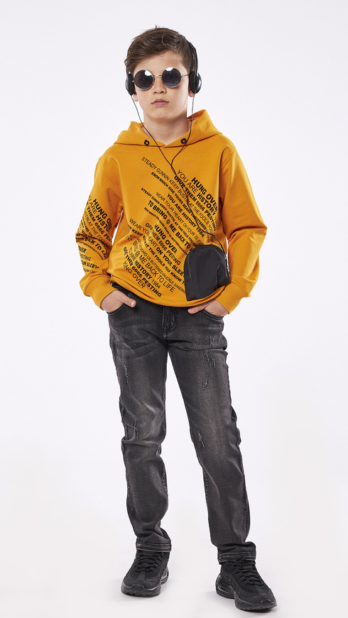 HASHTAG sweatshirt in mustard color with embossed print.