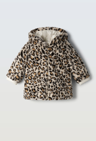 EVITA double-sided fur jacket in off-white color with animal print.