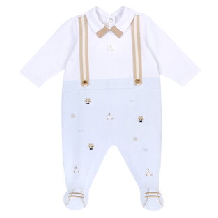 CHICCO bodysuit in siel and white colors with suspenders design.