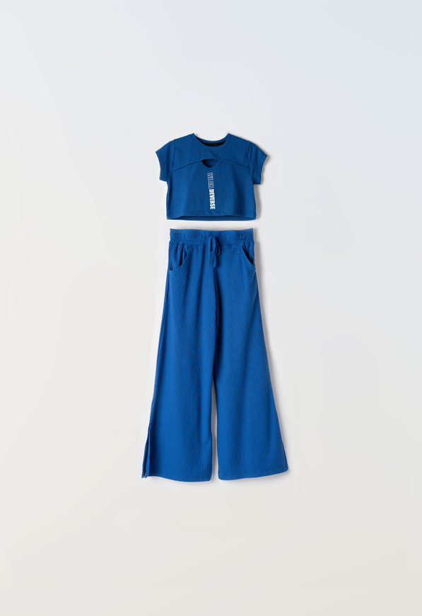 Σετ μπλούζα τοπ και παντελόνα ΕΒΙΤΑ σε μπλε ρουά χρώμα.