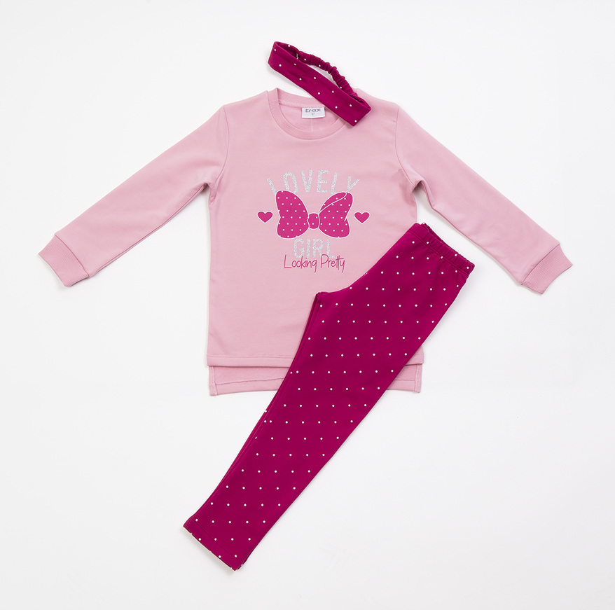 TRAX tights set, top in pink with glitter and tights with a polka dot pattern.