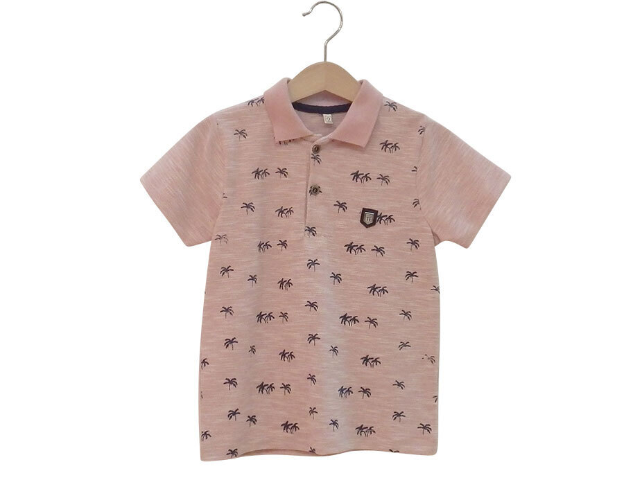Hashtag polo shirt in pink melange color with all over palm print.