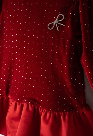 EVITA velvet dress with matching bag in burgundy color with rhinestones.