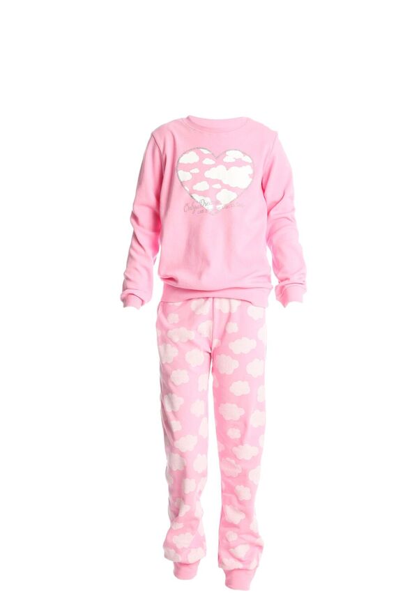 DREAMS pajamas in pink with bubble print.