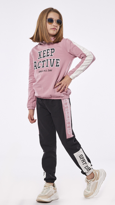 EBITA tracksuit set in pink with embossed "KEEP ACTIVE" logo.