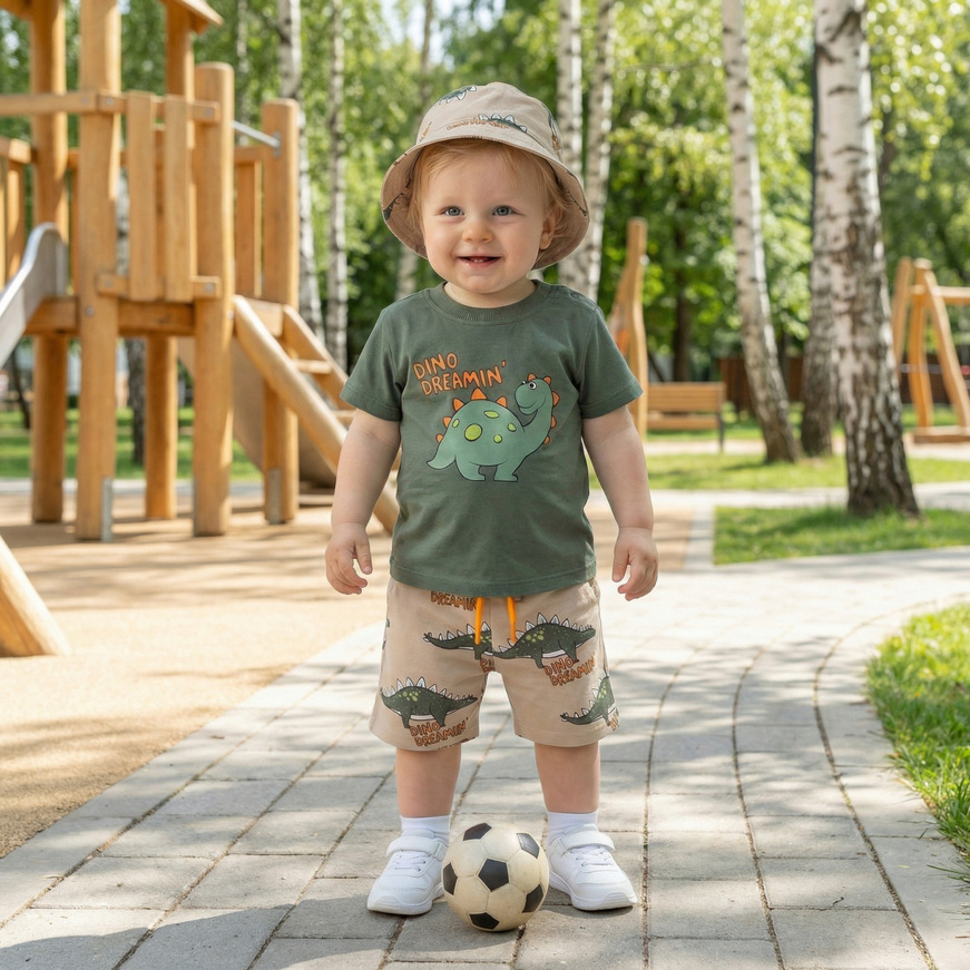 Σετ σορτς TRAX σε χρώμα λαδί με μπεζ και ασορτί καπέλο.