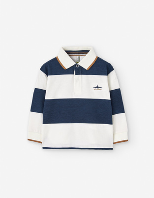 LOSAN polo shirt in white and blue color with striped design.