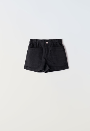 EBITA denim shorts in black with elastic in the waist.