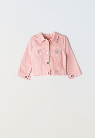 EBITA denim jacket in pink color with rhinestones.