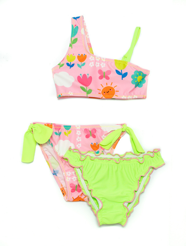 TORTUE pink-vegetable bikini swimsuit with two briefs.
