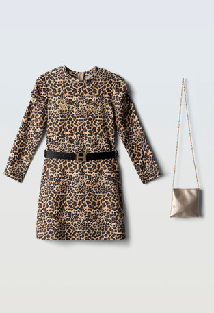 Φόρεμα ΕΒΙΤΑ σε animal print με ανεξάρτητη ζώνη και τσαντάκι.