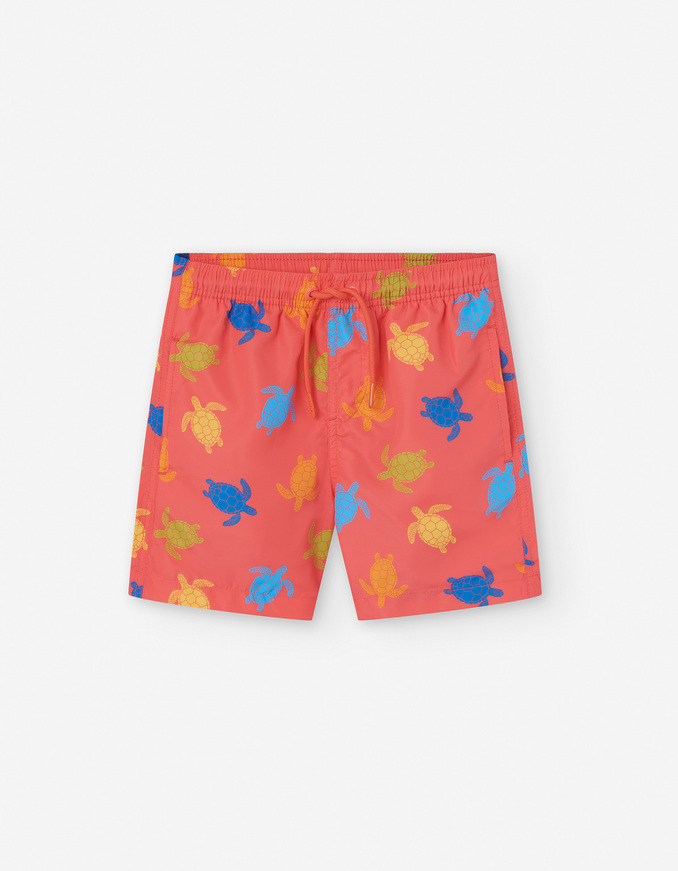 Μαγιό βερμούδα LOSAN με τύπωμα χελωνάκια σε χρώμα κοραλί.