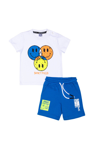 SPRINT shorts set in white with "SMART FACES" logo.