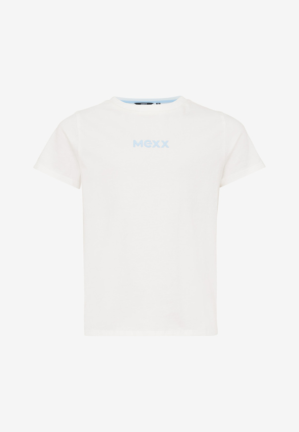 MEXX blouse in off-white color with embossed "MEXX" logo.