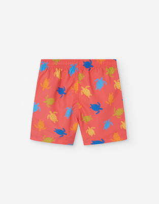 LOSAN bermuda swimsuit with turtle print in coral color.