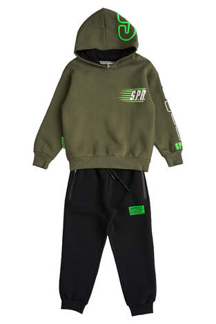 Set SPRINT tracksuit in olive color with hood.