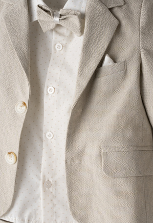 Σετ 3 τεμ. HASHTAG σακάκι, πουκάμισο, παντελόνι σε χρώμα μπεζ με ασορτί παπιγιόν.