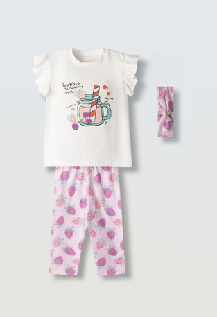 EVITA leggings set in white with pink and matching ribbon.