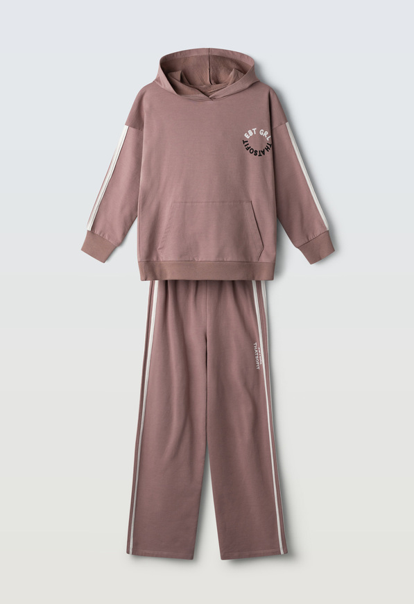 Σετ φόρμα φούτερ με κουκούλα ΕΒΙΤΑ, σε ροζ σκούρο χρώμα.