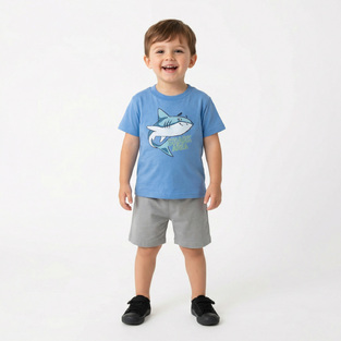 TRAX shorts set in dark blue with light gray.