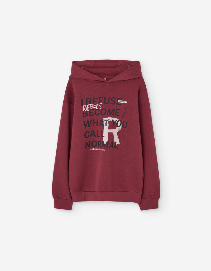 Μπλούζα φούτερ LOSAN σε μπορντώ χρώμα με κουκούλα.