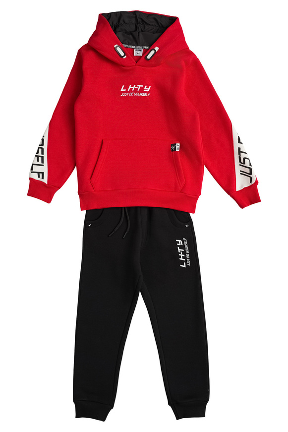 SPRINT tracksuit set in red color with "JUST BE YOURSELF" logo.