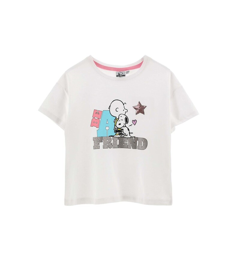 SNOOPY cotton blouse in white color, with embossed print on the front.