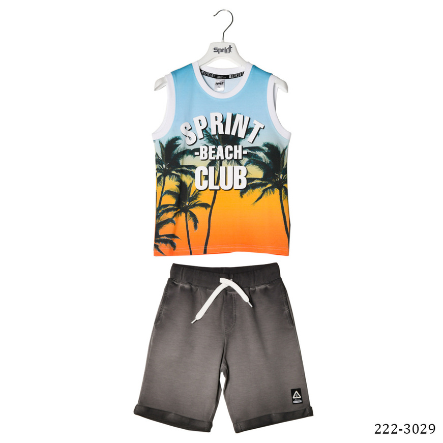 Set of SPRINT shorts, sleeveless top with tropical pattern and cotton shorts.