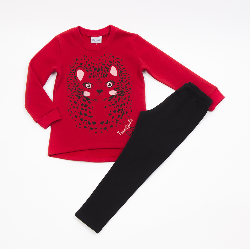 Set of TRAX sweatpants in red with a hedgehog print.