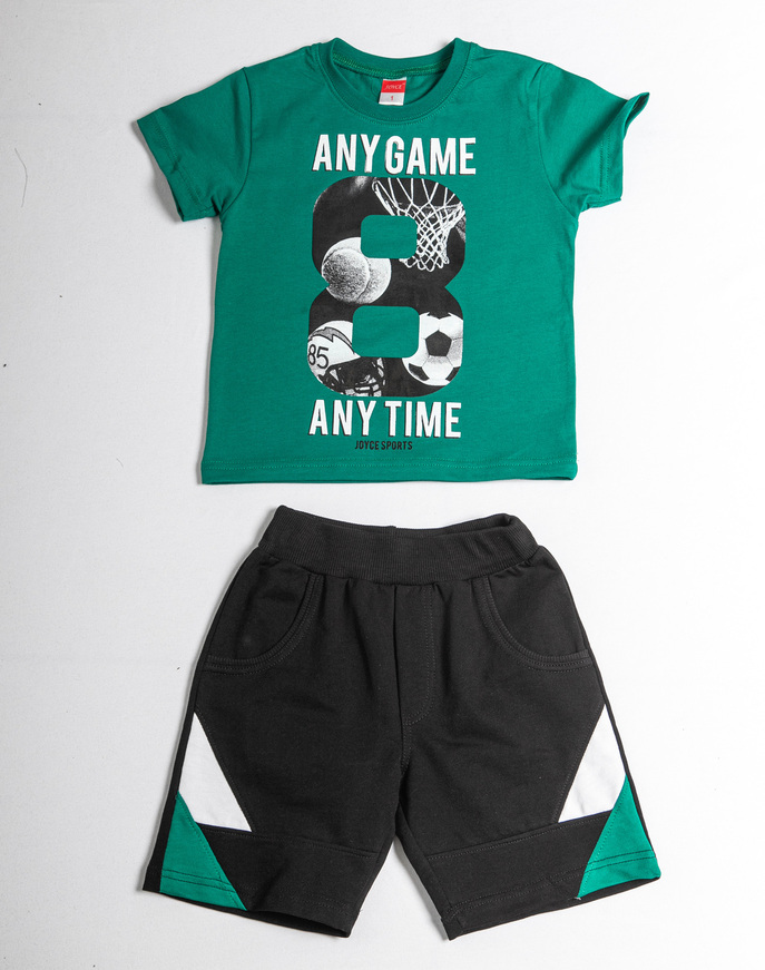 Set of JOYCE shorts, green blouse and bermuda shorts with pockets.