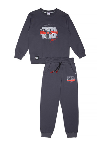 Seasonal SPRINT tracksuit set with round neck in dark gray color.